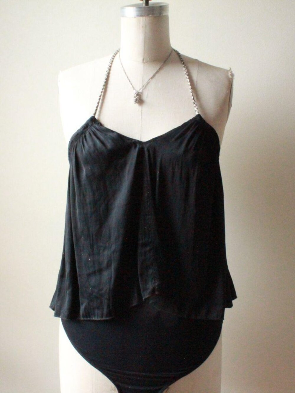 free people black flowy halter bodysuit top xs